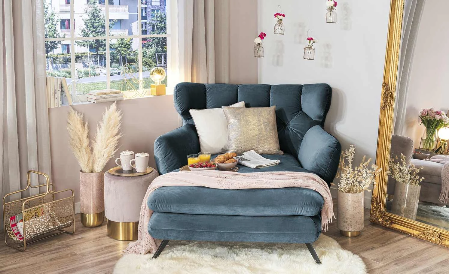 pop Longseat-Sessel Caldara | Blau-Grau (Petrol)